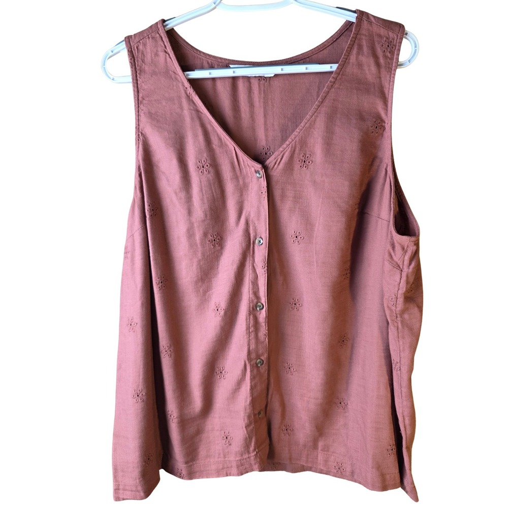 Sonoma XL Rust Pink Embroidered Eyelet Tank Top Sleeveless Button Front Cotton R